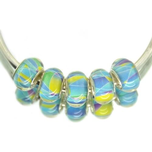 Free shipping european lake blue ocean murano glass big hole bead charm Fits European Pandor Charm Bracelets perles en gros