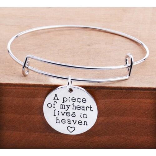 Bespmosp 12PCS/Lot Wholesale Vintage Style"A Piece of My Heart Lives In Heaven" Remembrance Bracelet Bangle Jewelry