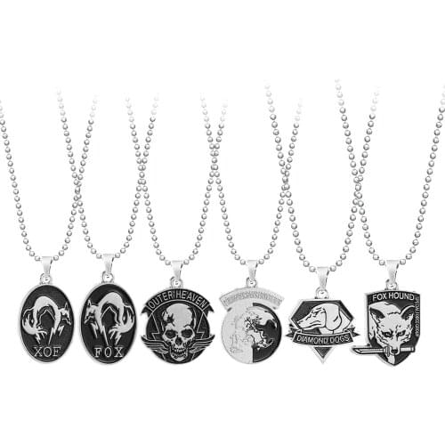 Game Metal Gear Solid 5 Necklace Men Metal Fox hound /Outer Heaven Skull Animal Choker Necklace Women Bead Chain Fashion Jewelry