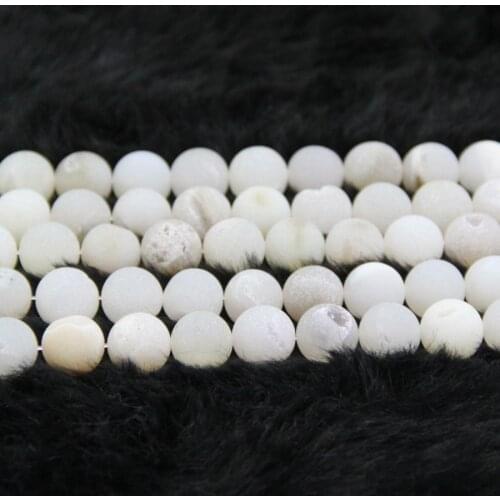 Full 2Strands Metallic White Titanium Stone Beaded Pendant, Quartz Crystal Round Druzy Charms Gems Stones Beads 15.5inch