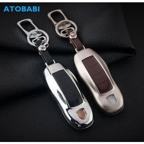 Zinc Alloy+Leather Car Key Case For Porsche Cayenne 911 996 Panamera Macan Boxster 986 987 981 Keychain Remote Fob Shell Cover