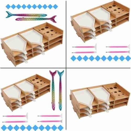 Diamond Painting Tool Tray Point Drill Pen Wood Organizer Holder Detachable Diamond embroidery Accessories