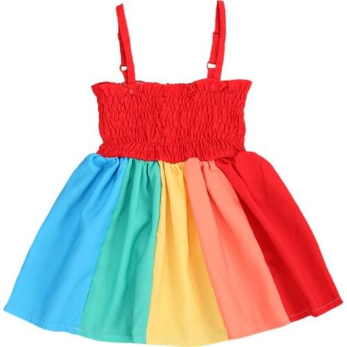 1-6Y Toddler Baby Kid Girls Rainbow Dress Cute Striped Tutu Party Holiday Dresses For Girls Summer Children Costumes