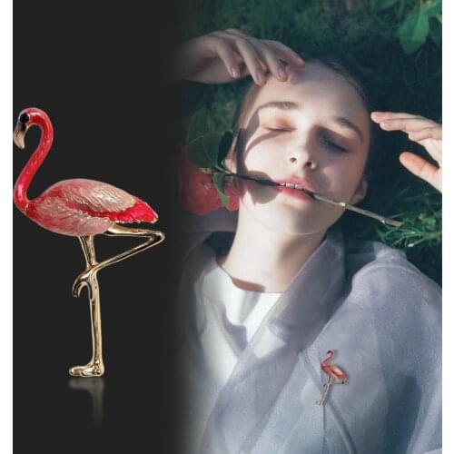 Exotic color dripping oil flamingo three-dimensional brooch, gender pin brooch, female jewelry