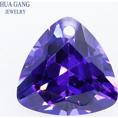 AAAAA Trillion Shape Violet Cubic Zirconia Stone With Hole Loose CZ Stone For Jewelry Making Size 5x5~12x12mm High Quality