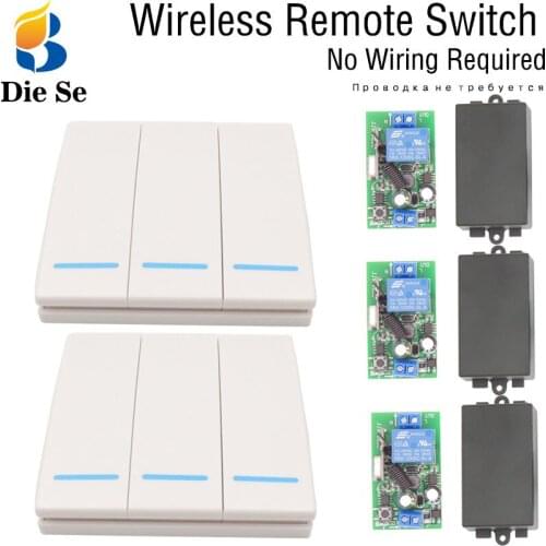 Fluorescent Wall Panel Bulb Wireless Remote Switch AC 85V~250V 2200W 3CH for LED/ Lamp/ Bulb/ Light Switch No wiring required