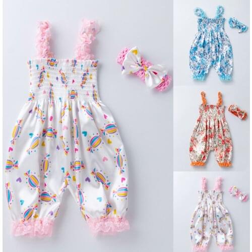 Newborn Baby Girls Romper +Headband Summer Infant Clothes Ruffle Floral One Piece Jumpsuit Fashion Girl Clothing Sets 6 12 24M