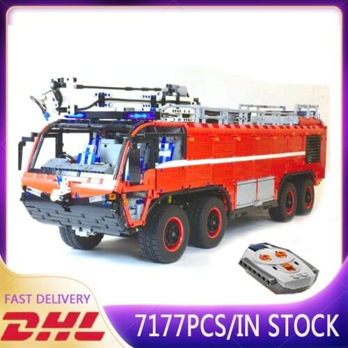 Hot 7177PCS MOC-4446 Airport Crash Tender Boat Crane City Firefighter Car Building Blocks Bricks Kids DIY Toys Gift