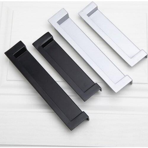 Matte Black Embed Drawer Pulls Hidden Recessed Wardrobe Kitchen Door Knobs Zinc Alloy Square Dresser Handles Hardware 96 128MM