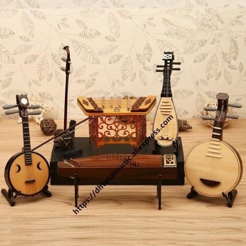 Miniature Guzheng Pipa Model Replica with Stand and Case Mini Zither Chinese Traditional Gifts Mini Musical Instrument Ornaments