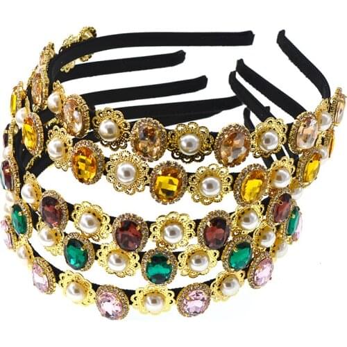 Fashion Crystal Baroque Retro Rhinestones Hair Band Pretty Elegant Hair wear Accessories Headbands for Women Party Jewel