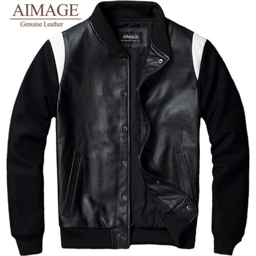 AIMAGE Vintage Motorcycle Jacket Men Genuine Leather Jackets 100% Cowhide Leather Coat Winter Biker Jacket Moto Clothing PY141
