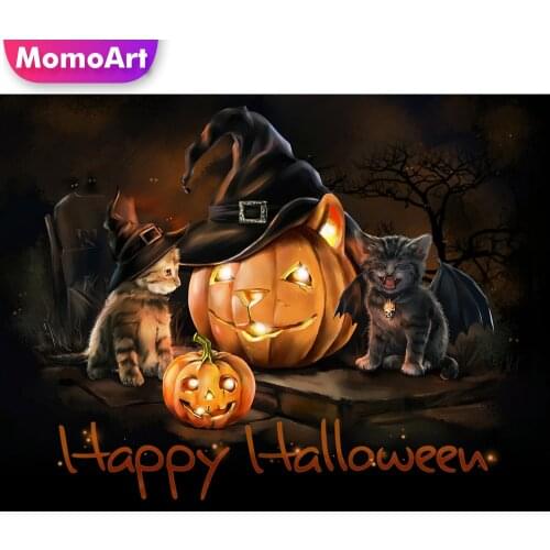 MomoArt Diamond Painting Cat Cross Stitch Kits Diamond Mosaic Scenery Full Drill Square Embroidery DIY Halloween Home Decor