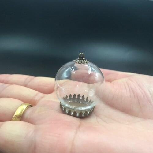 30x20mm clear Glass globe bronze crown setting base tray lace beads cap Neckalce set DIY glass vial pendant necklace accessories