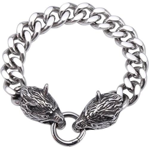 New Viking Wolf Head Bracelet Nordic Punk Hip Hop Boy Titanium Steel Bracelet Fierce Domineering Wolf Head Bracelet