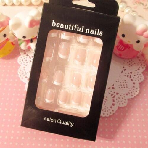 New French False Nail Tip 24Pcs Fashion Classic Design With Glue Manicure Acrylic DIY for Girls/Bride Decorated Nail Set