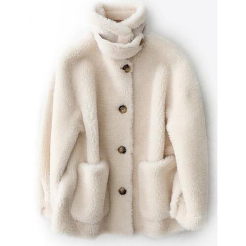Luxury Genuine Wool Fur Coat Mandarin Collar Winter Women Fur Outerwear Overcoat LF9050