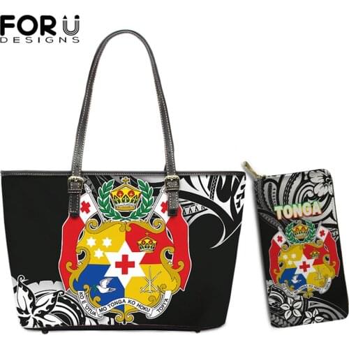 FORUDESIGNS Red Tonga Polynesian Printed Luxury Leather Shoulder Handbags for Womens Ladies Clutch Coin Purse Bolsos Para Mujer