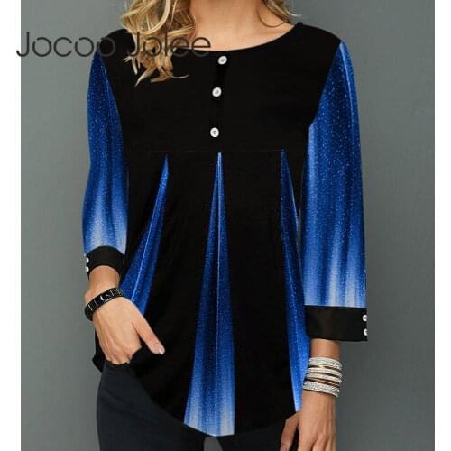 Jocoo Jolee Spring Summer 3/4 Sleeve Shirt Women Casual Color Block Printing Female Shirt Plus Size Tops Plus Size S-5XL