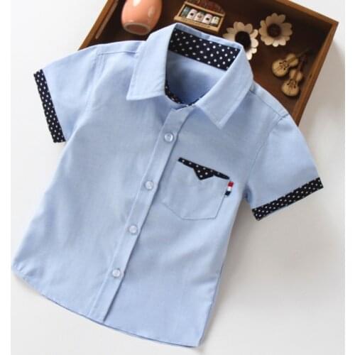 Summer Baby Boy Uniforms Clothes Boys Girls Shirts Dot Short Sleeve Kids Shirt Tops School Blouse Shirts For Boys pink white