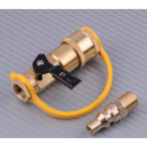 RV Propane Natural Gas 1/4" Quick Connect w/ Shutoff Valve & Full Flow Plug Solid Brass