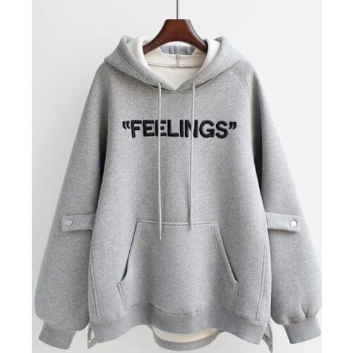 2021 Spring New Hooded Korean Sportswear Grey Loose Waist Thickening Top