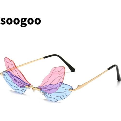 Peekaboo Cat Eye Vintage Sunglasses For Women Candy Color Dragonfly Ladies Sun Glasses Rimless 2021 Party Gifts New Year