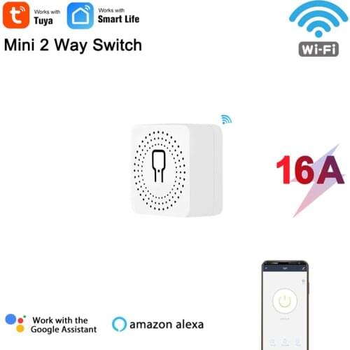 Tuya Smart Life,16A Mini Smart Wifi DIY Switch,Supports 2 Way Control,Smart wifi light Switch,Works with Alexa Google assistant