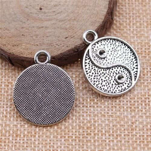 WYSIWYG 10pcs 23x23mm Antique Silver Color Antique Bronze Yin & Yang Charm Chinese Taoism Sign Tai Chi Pendant Yin Yang Pendant
