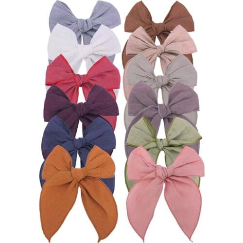 Fable Bow Hair Clips Baby Girls Women Linen Hemmed Hair Bow Clips Cotton Large Tails Hair Bows Accessories Hairgrips