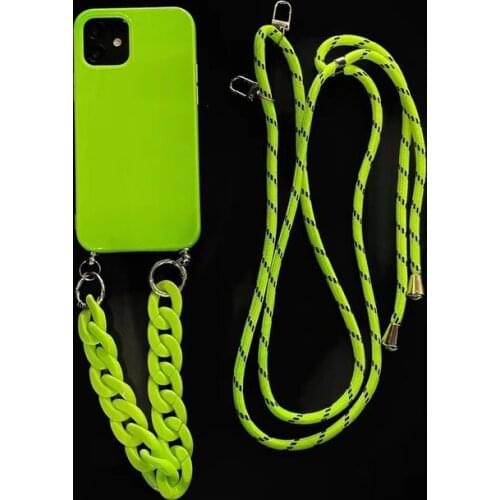 Green Phone Case for iPhone 11 12 Pro Max X XS XR 8 7 Plus SE 2020 Case with Crossbody Strap Cord Wrist Bracelet Fashion Woman