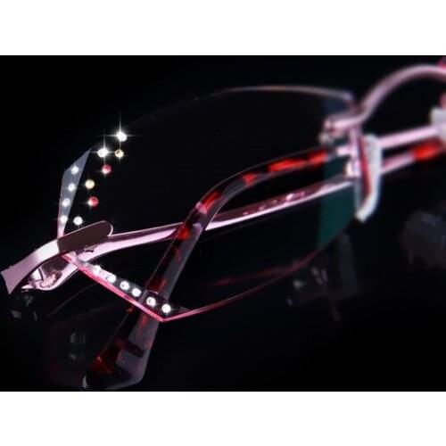 Diamond female models diamond trimming glasses rimless titanium glasses frame myopia frames containing lenses 61