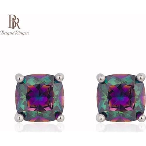 Bague Ringen Classical Silver 925 Jewelry Geometry Gemstones Earrings for Women Simple 7*7mm Topaz Ear Studs Female Gift Party