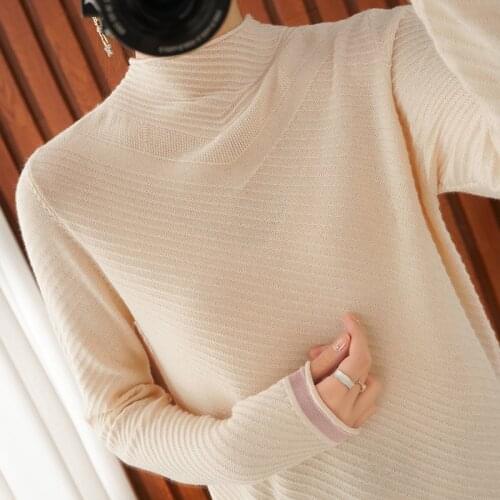 New style 100% pure cotton long-sleeved knitted sweater women half high neck pullover bottoming shirt fashion loose coat sweater