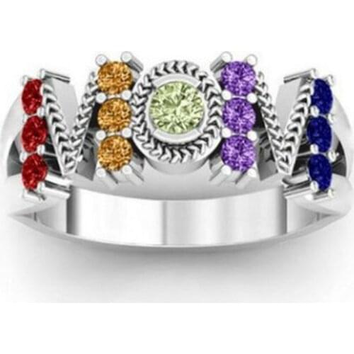 Fashion Creative Silver Color Mom Rings for Women Colorful Crystal Female Mothers Day Gifts Simple Women Festival Gift