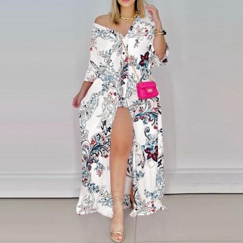 Autumn Sexy Loose Long-Sleeve V-Neck Striped Shirt Dress For Women Clothing Splice Fashion Print Split Fork Irregular Maxi Dress