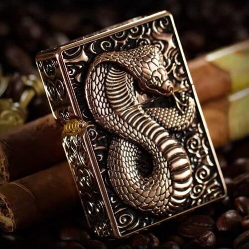 Zorro Vintage Kerosene Lighter Flint Oil Gasoline Luxury Heavy King Cobra Snake Lighter Cigarette Cigar Smoking Gift for Man