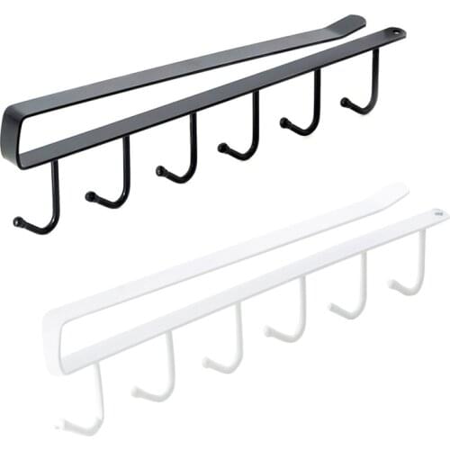 1PC 6 Hooks Cup Holder Iron Kitchen Storage Rack Cupboard Hanging Hook Shelf Cabinet Hanger Removed Bathroom Organizer Holder