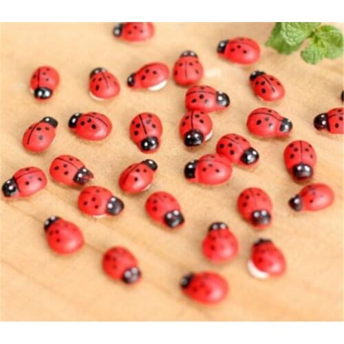 10 Pcs Miniature Decorations Coccinella Septempunctata Resin Crafts DIY Little Garden Decor Wood ladybug