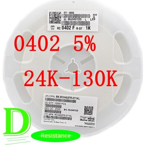 100PCS SMD Resistor 0402 5% RC0402JR-07 Series 24K 27K 30K 33K 36K 39K 43K 47K 51K 56K 62K 68K 75K 82K 91K 100K 110K 120K 130K