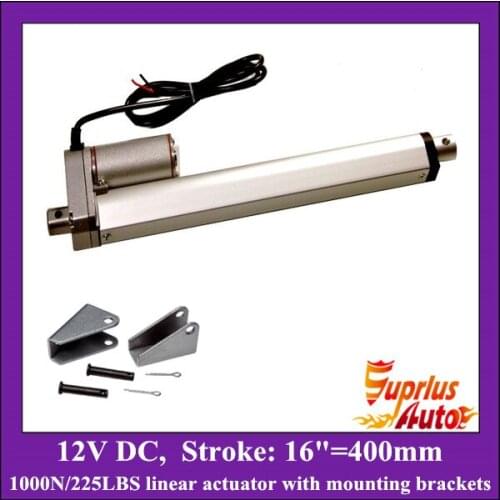 16inch/ 400mm stroke 12v linear actuator with mounting bracket, 1000N/100KGS load electric linear actuator