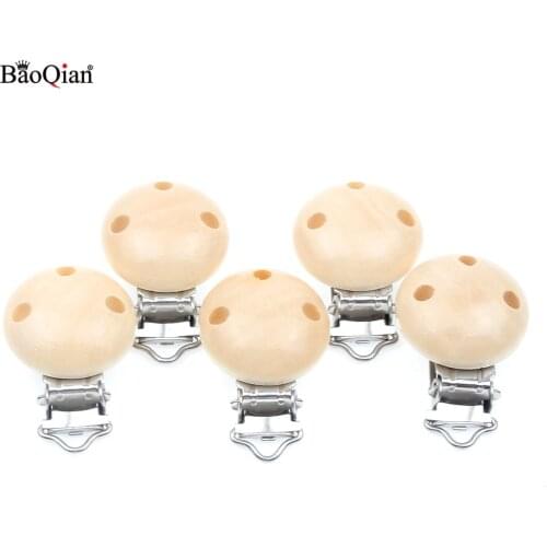 5Pcs Baby Pacifier Clips Attache Sucette Baby Pacifier Clip Natural Wood Metal Clasps 29x45mm Suspender Garment Accessories