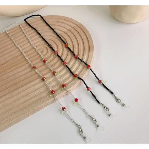 Japan And South Korea Apple Crystal Halter Glasses Chain Fashion Simple Black And White Beaded Mask Chain Anti-Lost Rope