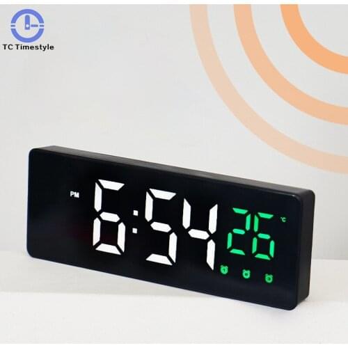 LED Digital Alarm Clock Voice Control Temperature Display Large Screen Clock Bedroom Electronic Desktop Clock Table Decor