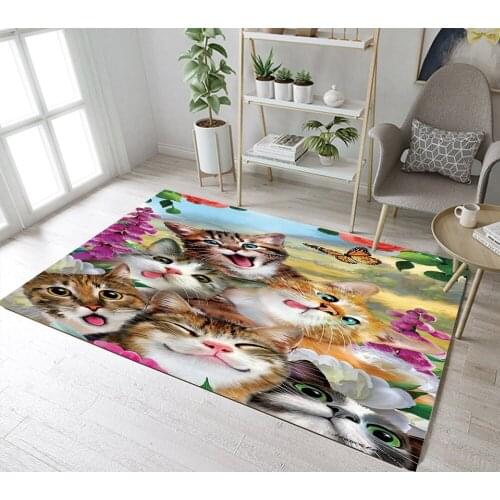 Home Childrens Room Floor Cushion Kitchen Area Rugs Bathroom Carpets Non-Slip Mat Lovely Cats Is Catching Butterfly In garden