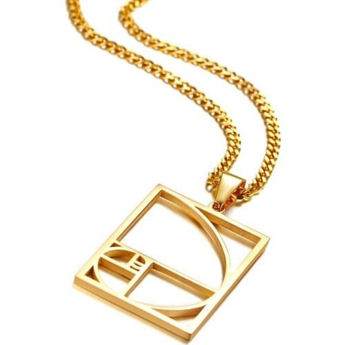 Geometry Fibonacci Necklace Golden Ratio Pendant Stainless Steel Science Jewelry