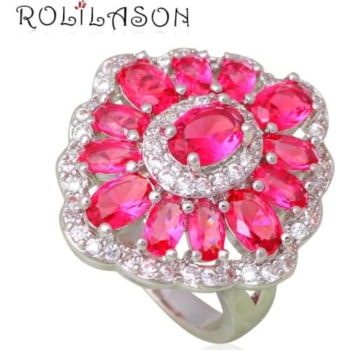 Hot Sell Crystal Rings High Quality silver color Stamped Rose Zircon Fashion Jewelry Party Ring USA Size #6#7#8#9#10 JR2117