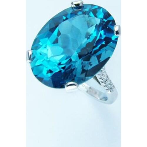 Classic jewelry fashion plating platinum four claw diamond lady ring super flash blue oval zircon ring Valentines Day gift