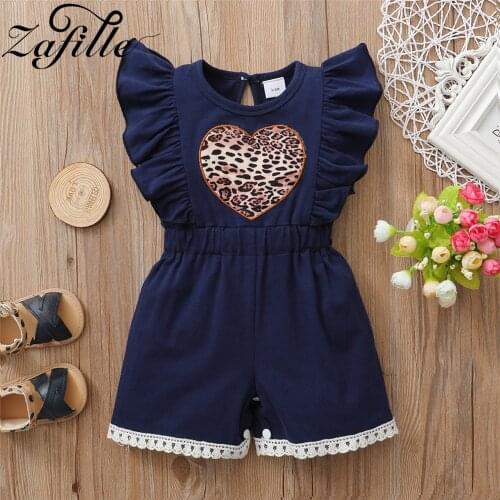 ZAFILLE Summer Baby Girl Clothes Ruffles Heart Leopard Children Overalls 0-12M Navy Jumpsuit For Kids Toddler Girls Rompers