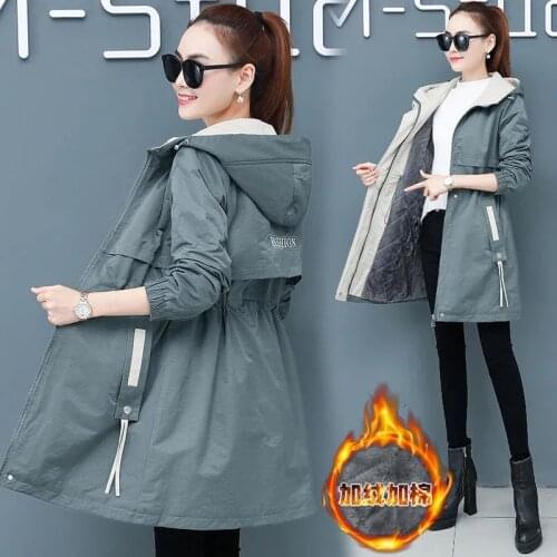 Autumn Winter Jacket Women Windbreaker 2021 New Plush Velvet Warm Hooded Mid Long Coat Plus Size Female Winter Parka Outerwear